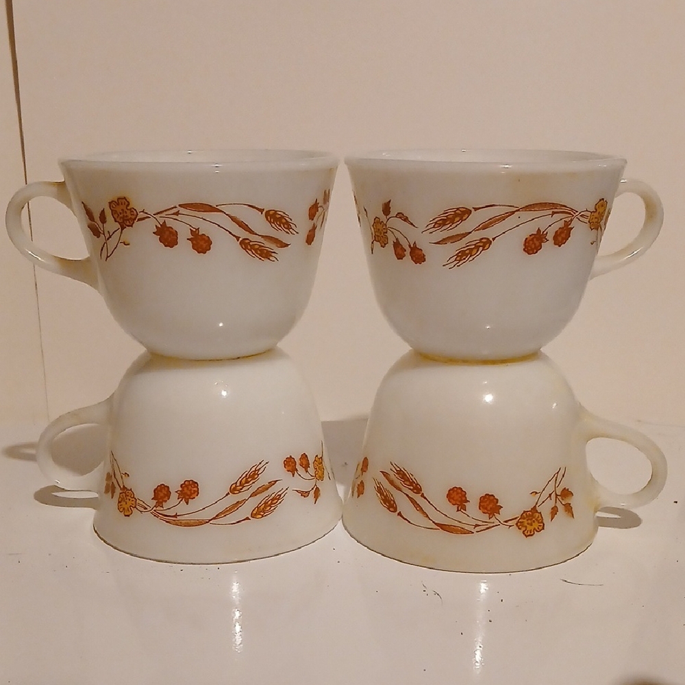 Pyrex White Mugs with Orange Floral Design